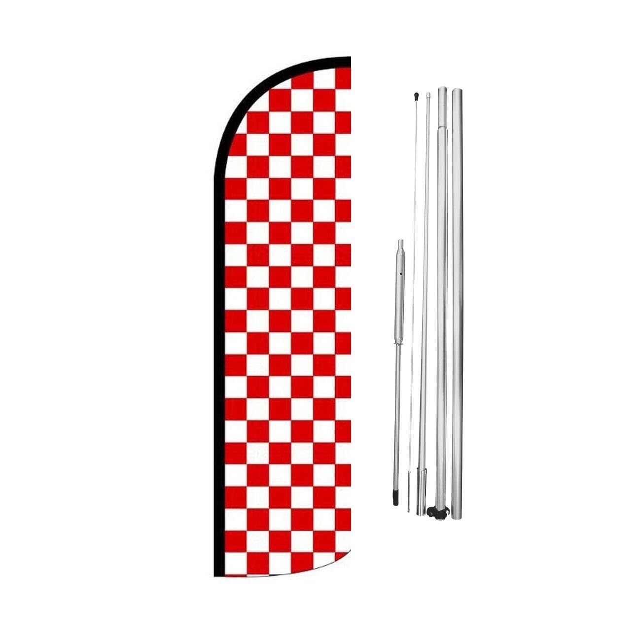 Red & White Checkered Swooper Flutter Feather Flag | 3ft W x 11.5ft Tall