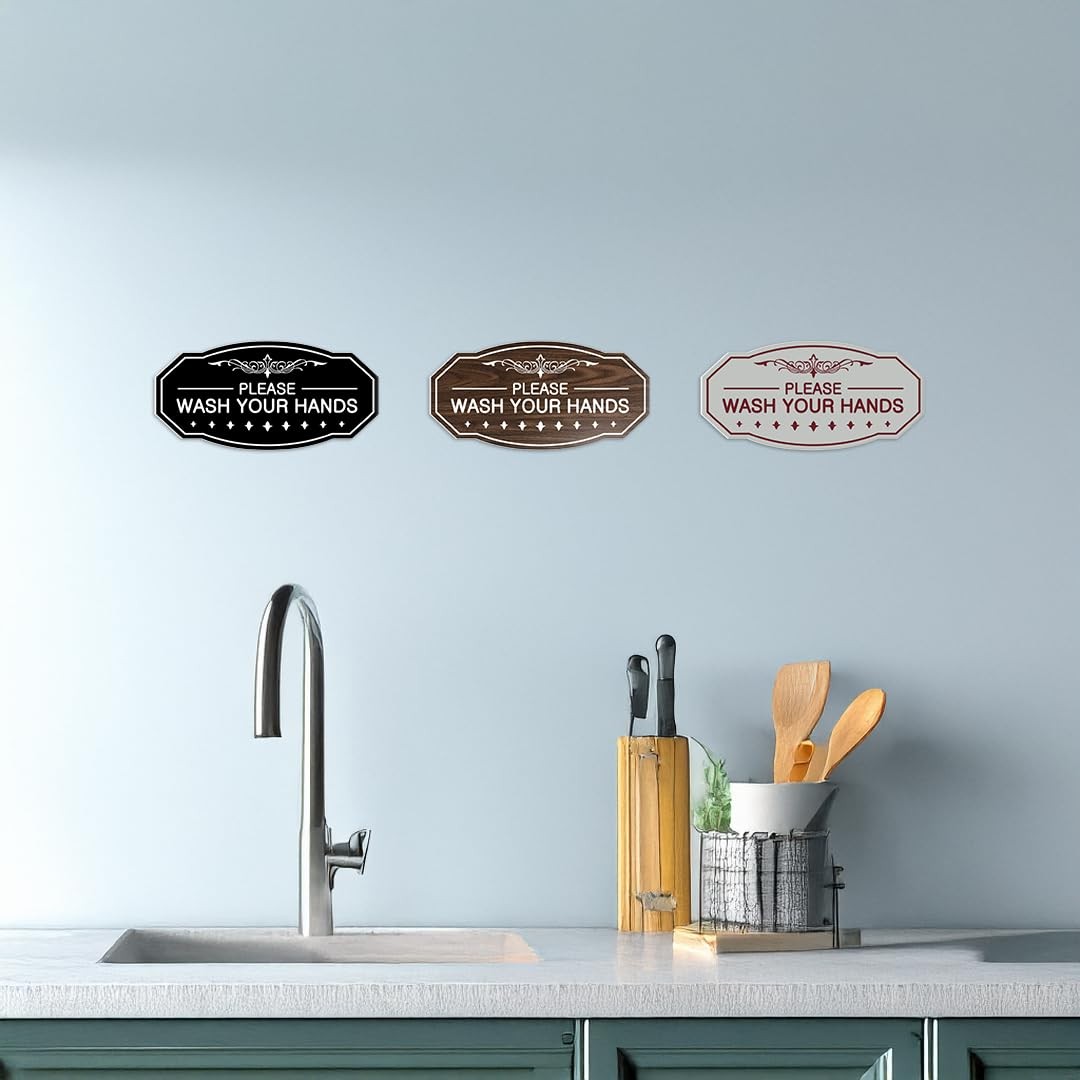 Victorian Please Wash Your Hands Sign (Navy Blue / White) – Medium 4″ X 8″