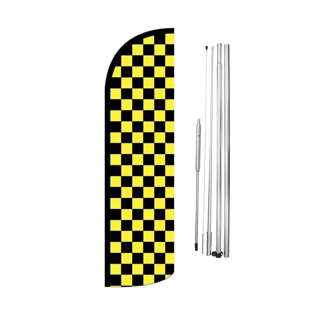 Black & Yellow Checkered Swooper Flutter Feather Flag | 3ft W x 11.5ft Tall