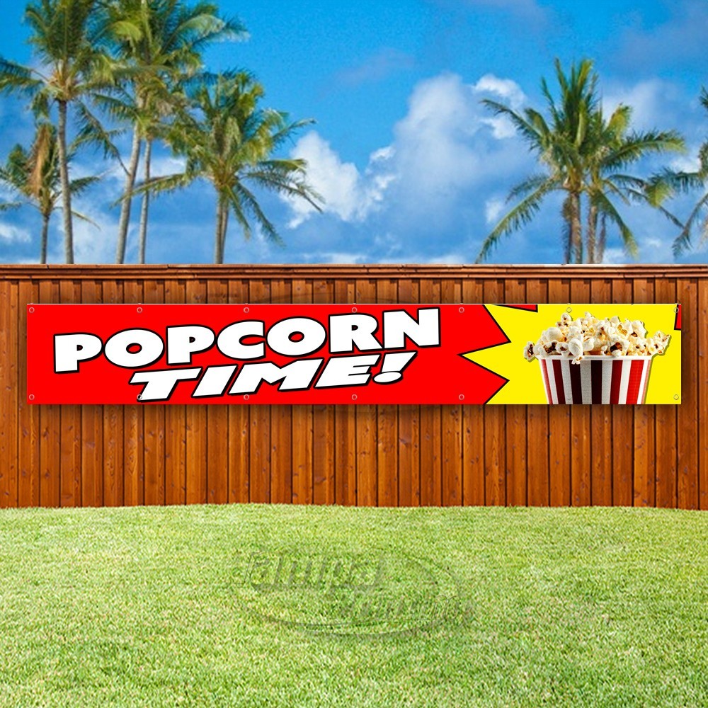POPCORN TIME! Advertising Movies Snack Vinyl Banner Flag Sign USA XL02471