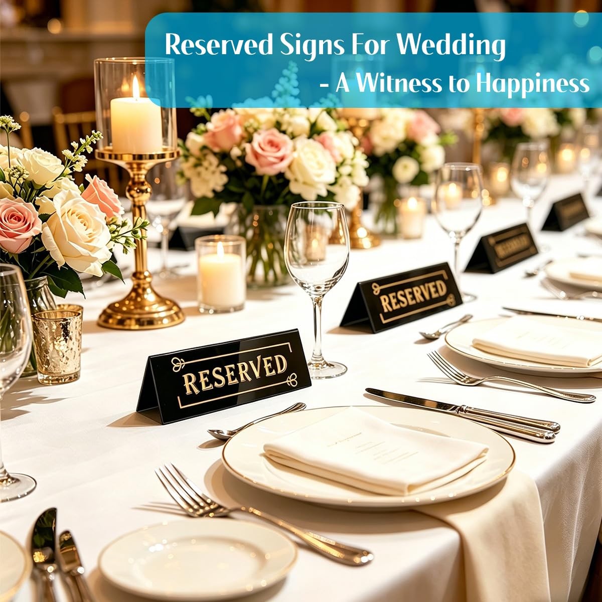 10 PCS Acrylic Reserved Table Sign 6x2x1.6 Inch Double Sided Seating Black