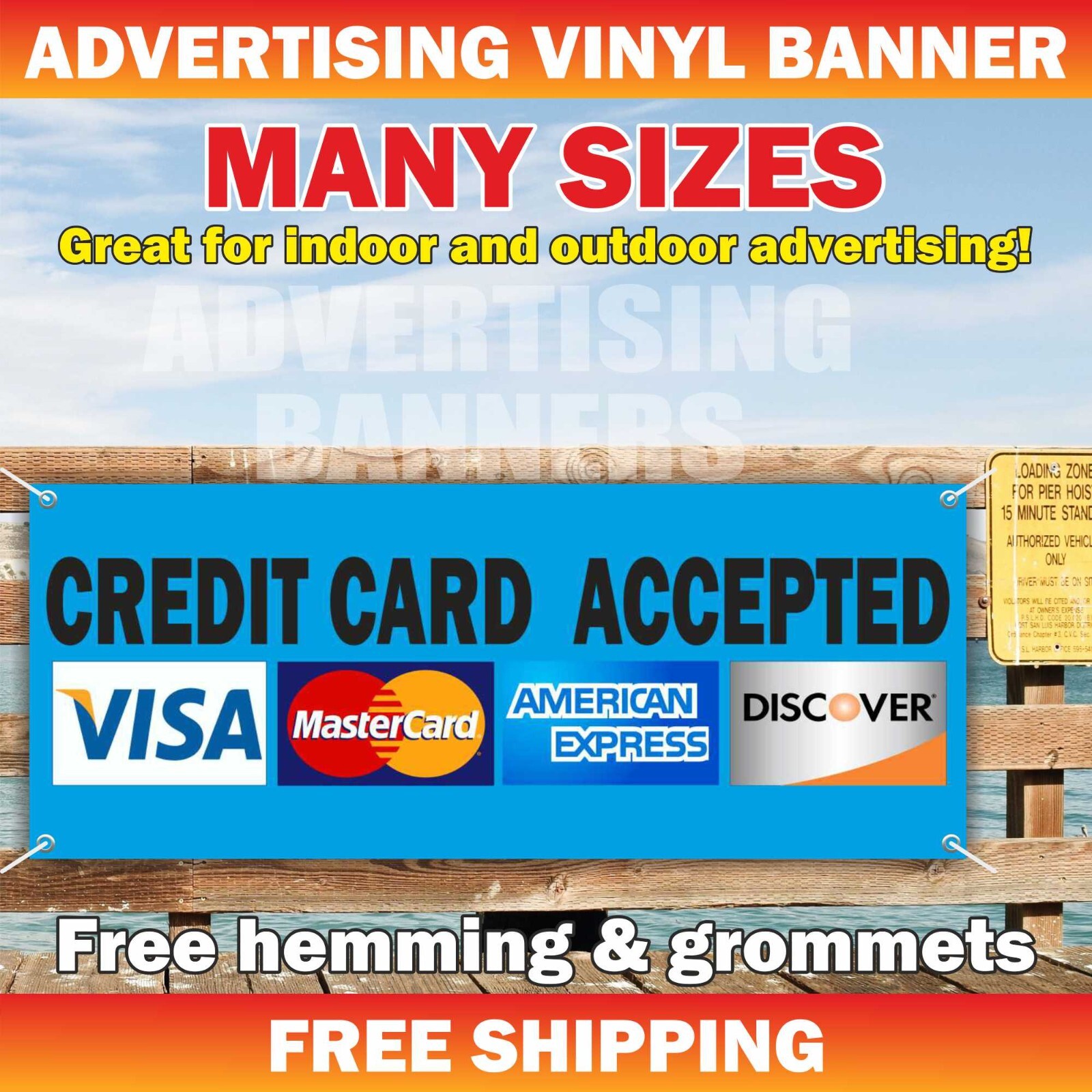Credit Card Accepted Advertising Banner Vinyl Mesh Sign pay bank cash pawn shop