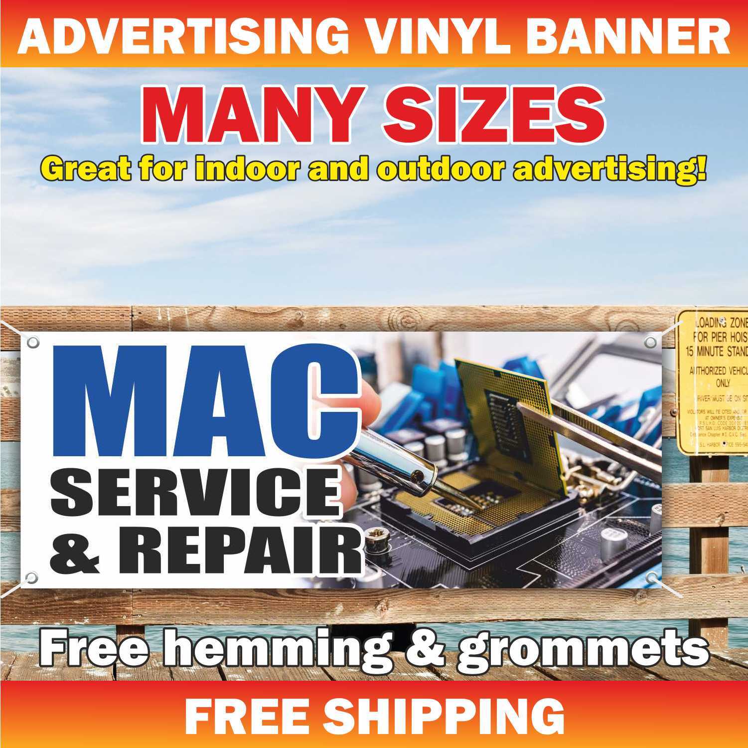 MAC SERVICE & REPAIR Advertising Banner Vinyl Mesh Sign laptop pc phone computer
