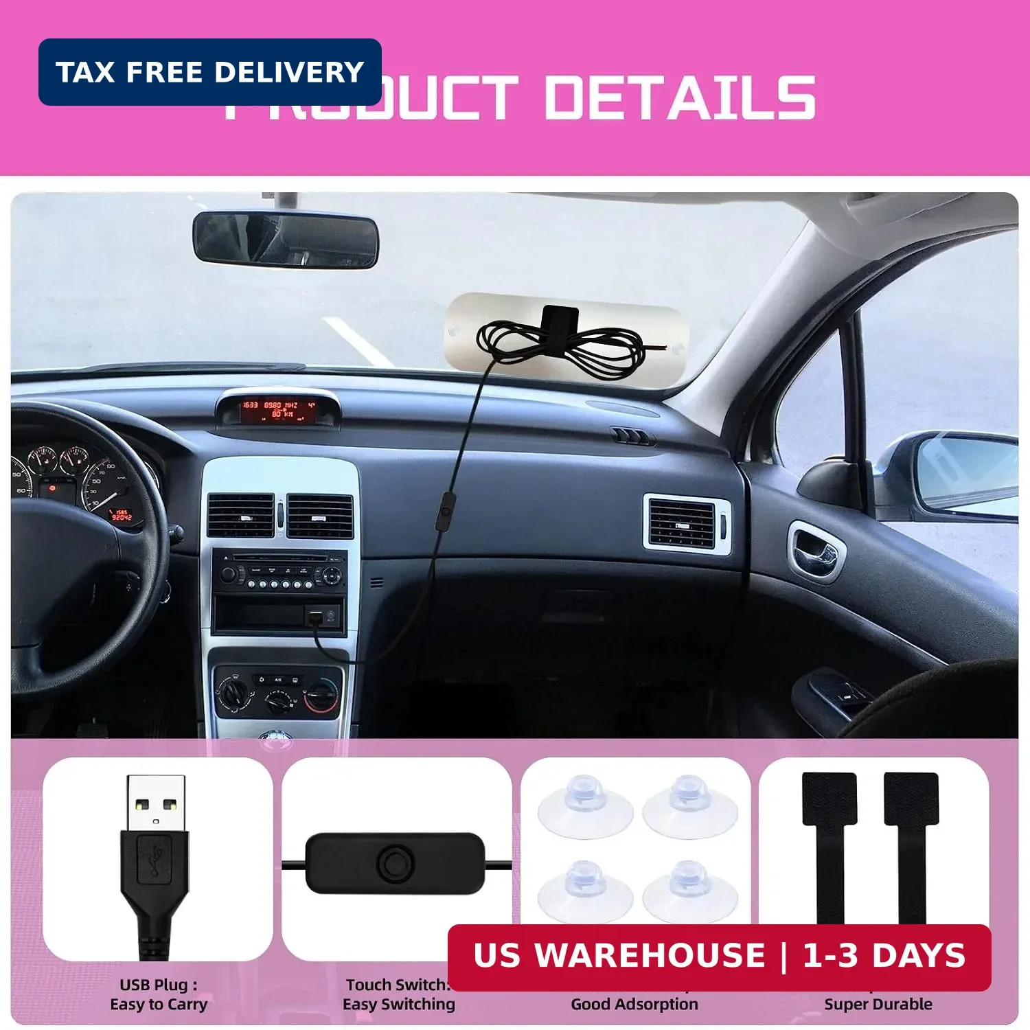 LED Light for Car, LED Sign for Car Windshield, Taxi Sign Decal with Suction Cup