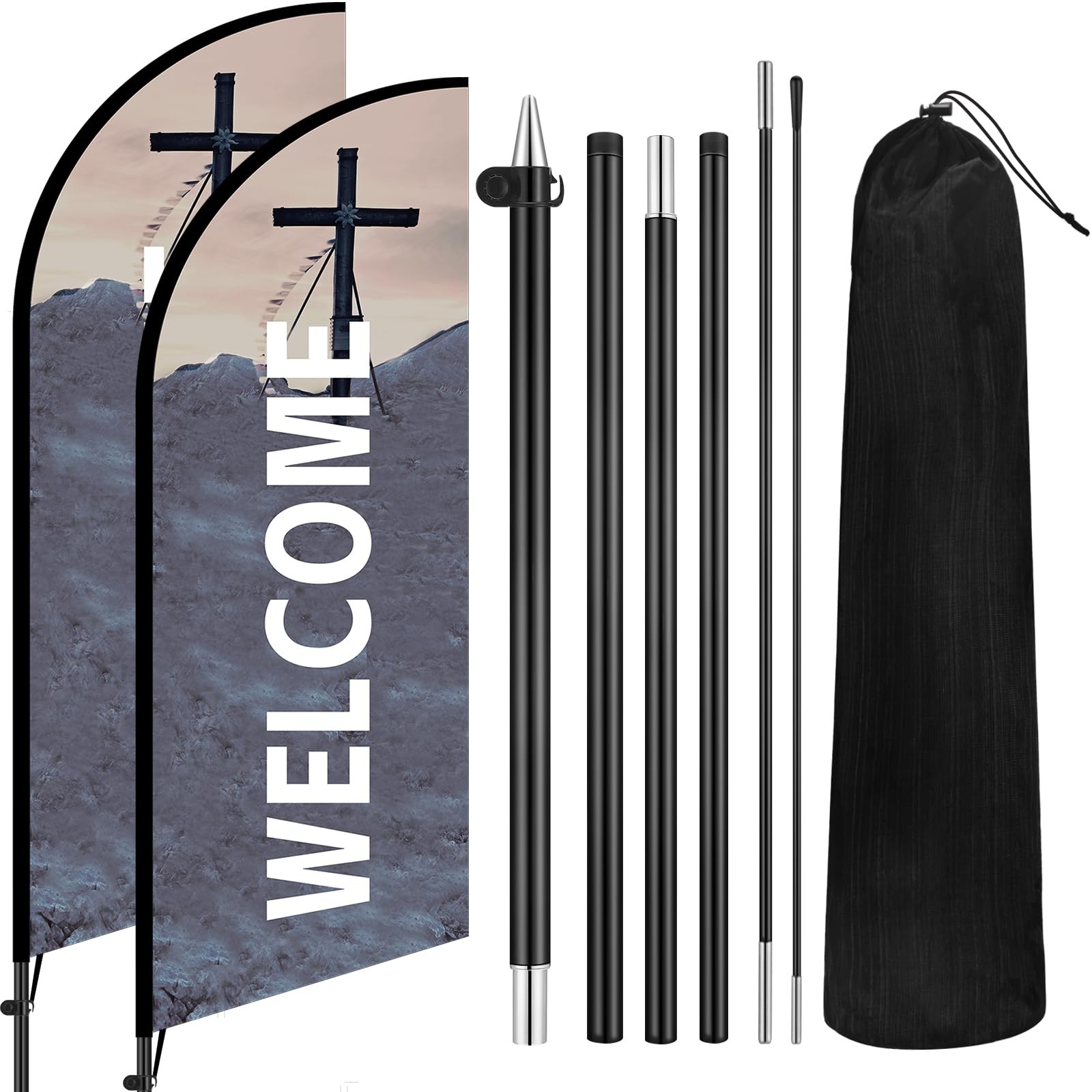 2 Sets Church Sign Feather Flag 7 ft Church Swooper Flag with Fiberglass Pole…