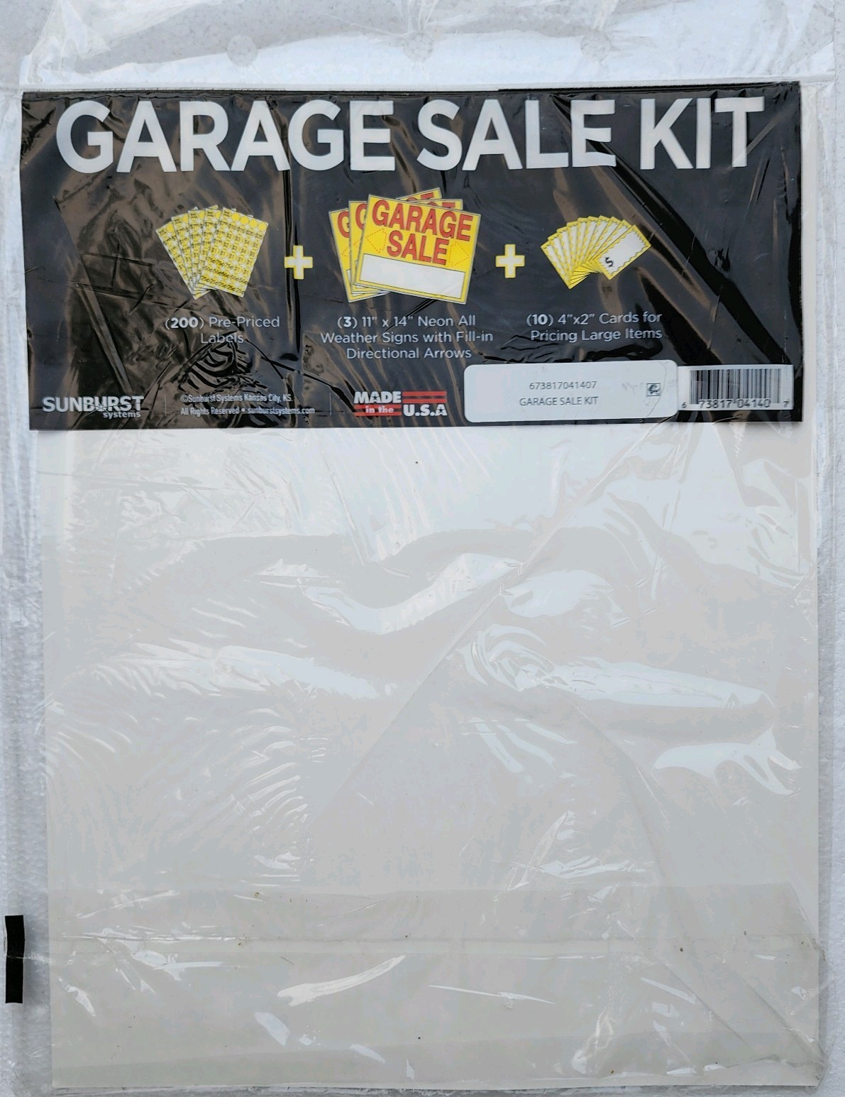 Garage Sale Kit: 3 Plastic Yard Signs 11×14 , 200 Price Stickers, 10 Price Cards