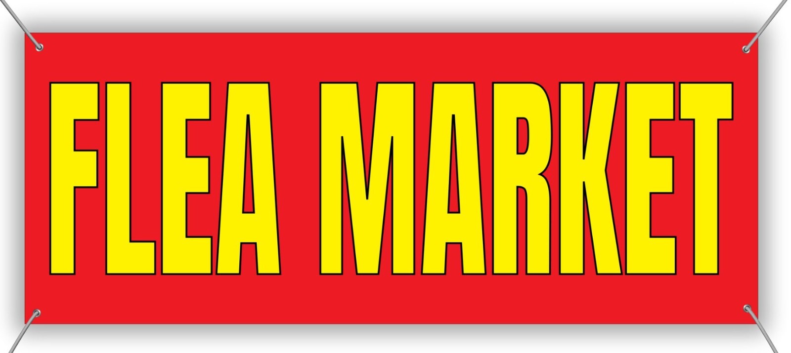 Flea Market Banner 48×20 Inches, Large Red and Yellow Advertising Sign, Durable