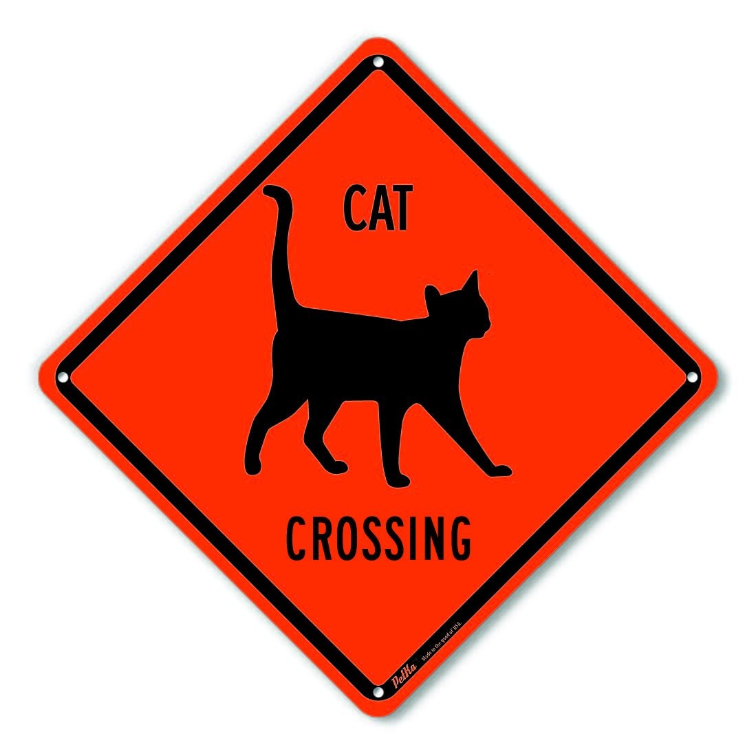 PKAC-0183-NA Cat Crossing Aluminum Sign 10×10 Inch Black Text Orange BG