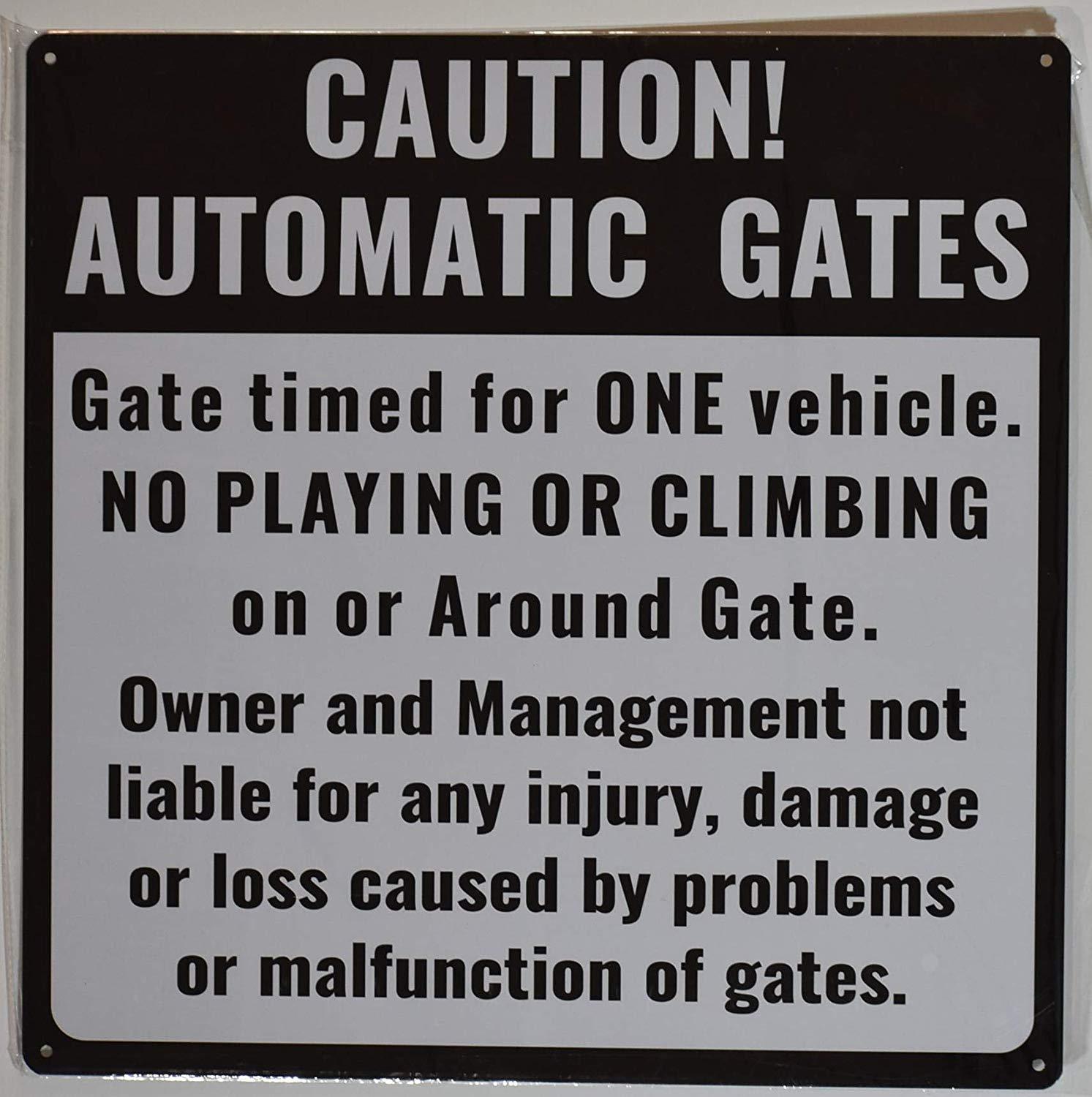 Caution Automatic Gates Sign (White, Rust Free Aluminium 18X18)-REF24-1027