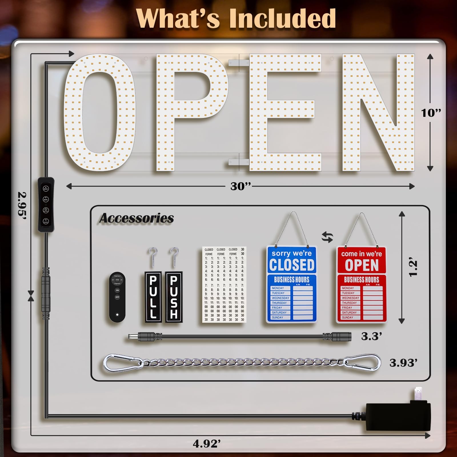 Open Signs for Business, 30″x10″ Big & Bright Open Sign with Remote Control D…