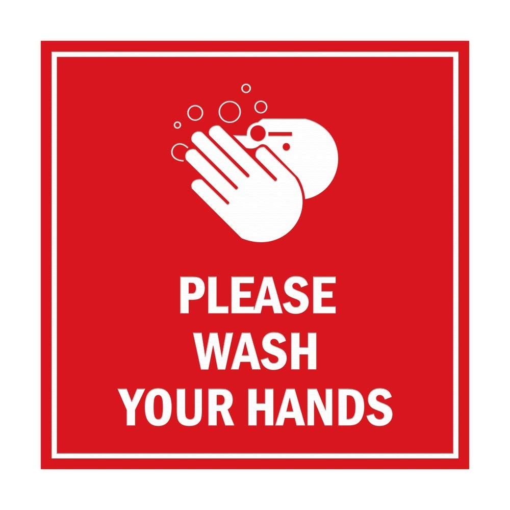 Medium Square Red Please Wash Your Hands Sign Adhesive Tape Wall Decal