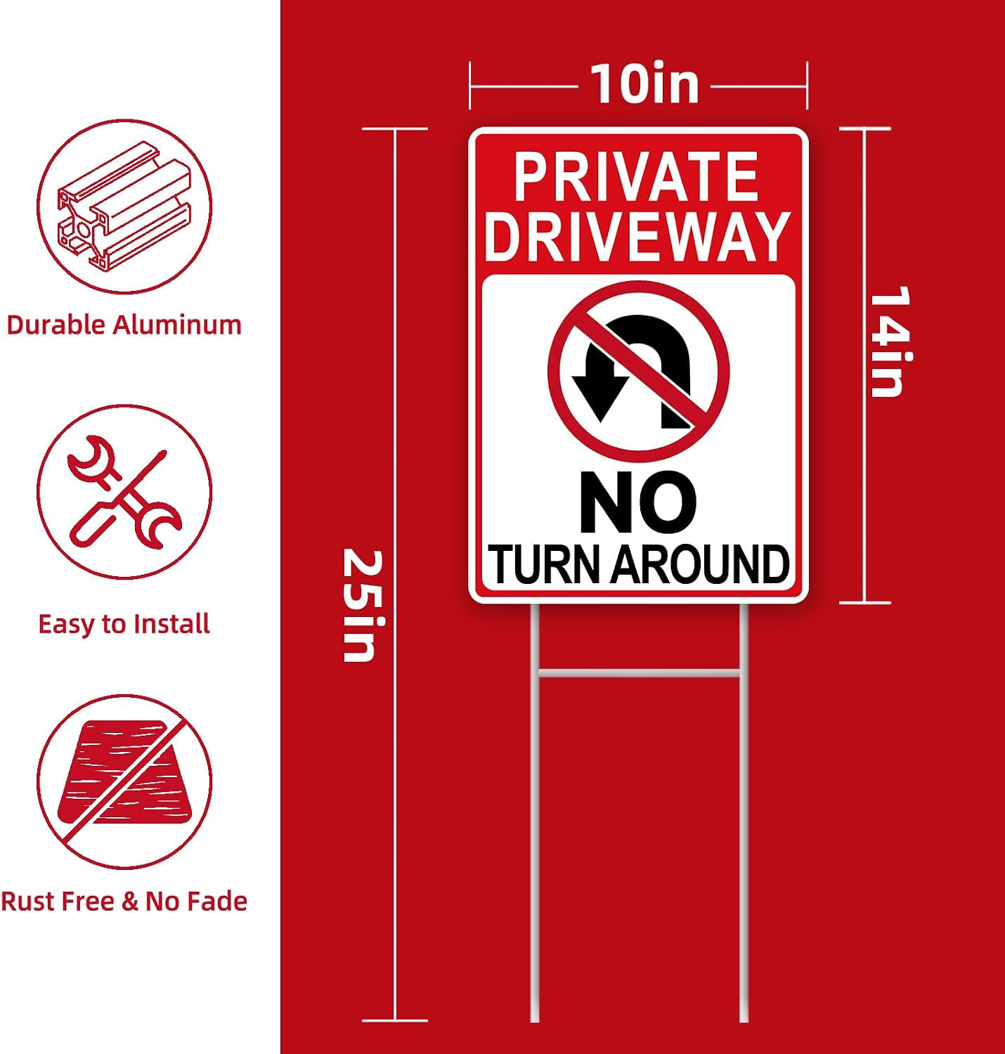 No Turn Around Driveway Sign, 2 Pack Private Driveway Signs 14″x10″ Double-Si…