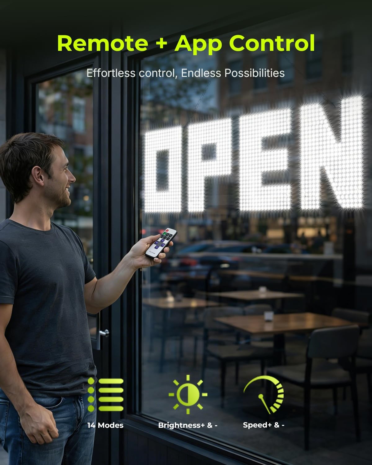 Large 43″x14″ Dimmable LED Open Sign for Retail Shops & Cafes