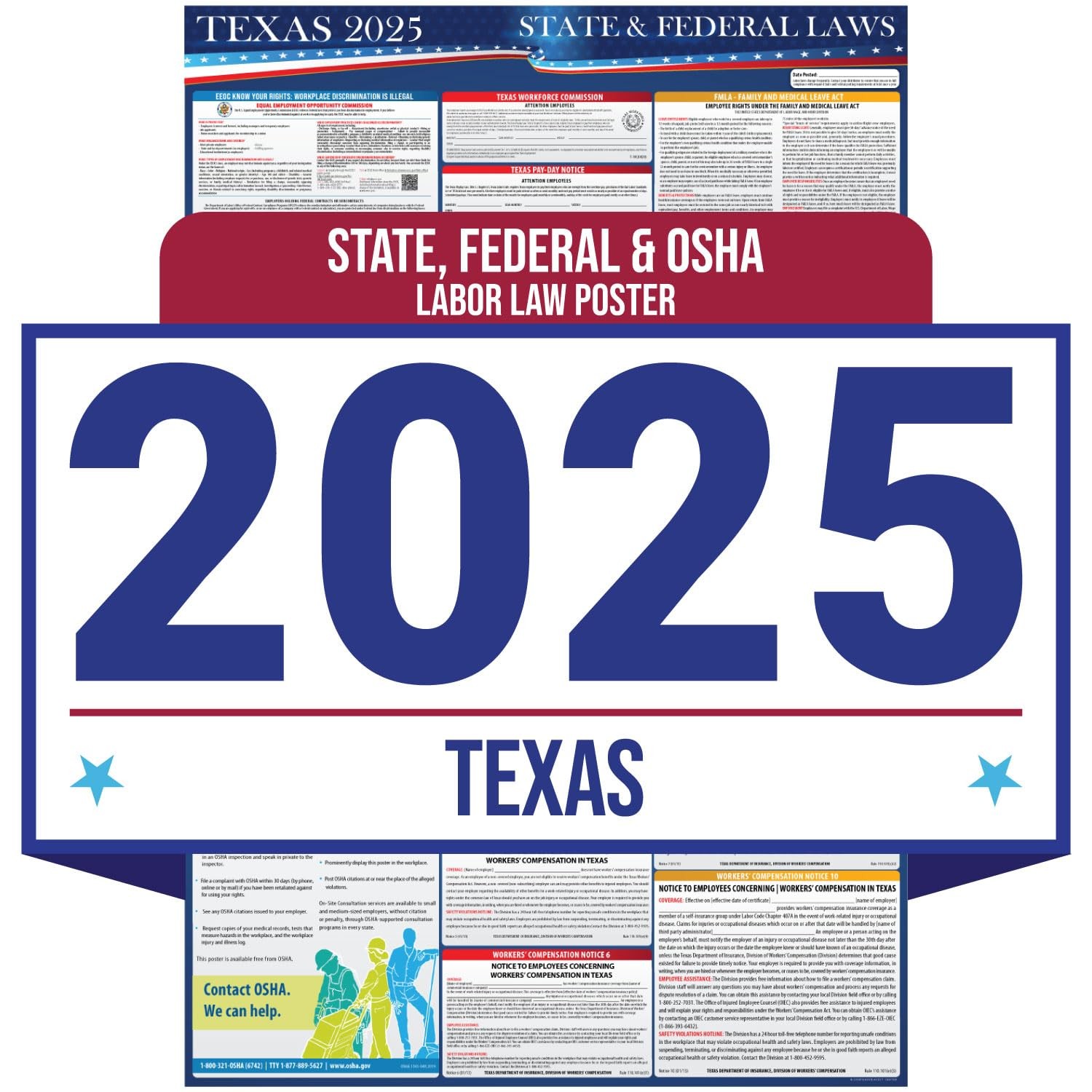 2025 Texas State and Federal Labor Law Poster – OSHA Workplace Compliant – Ma…