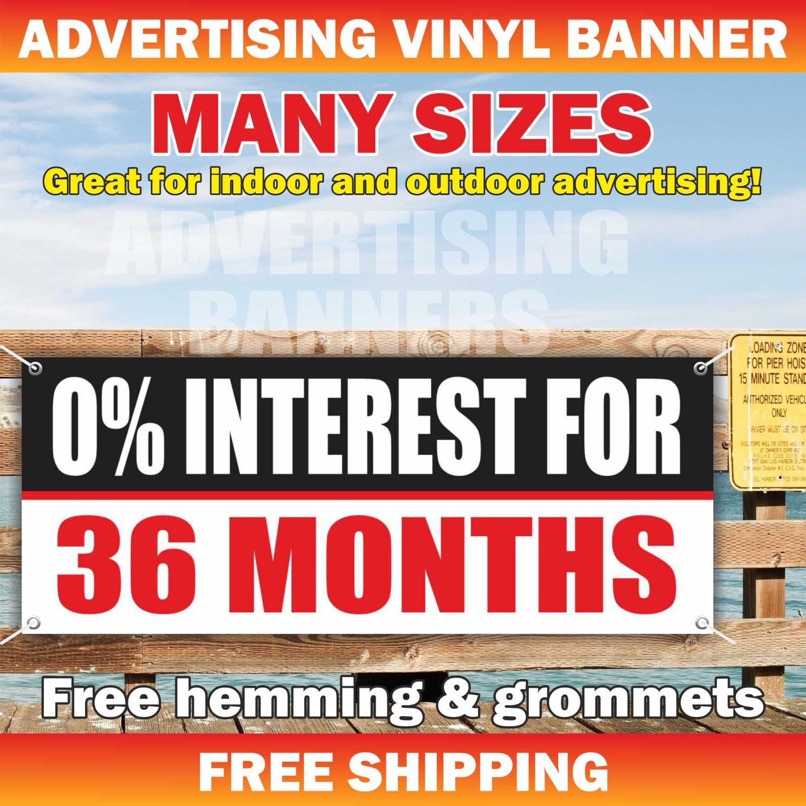 0% INTEREST FOR 36 MONTHS Advertising Banner Vinyl Sign Loan Insurance Bank Cash