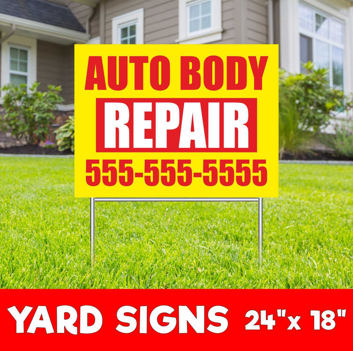 AUTO BODY REPAIR Yard Sign Corrugate Plastic with H-Stakes Garage Service Truck