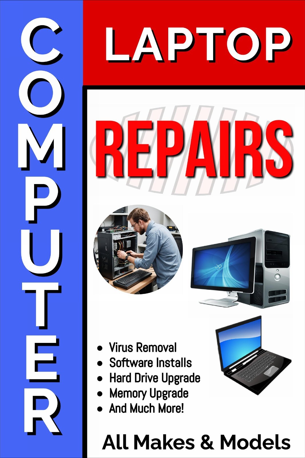 Computer Laptop Repairs Advertising poster sign