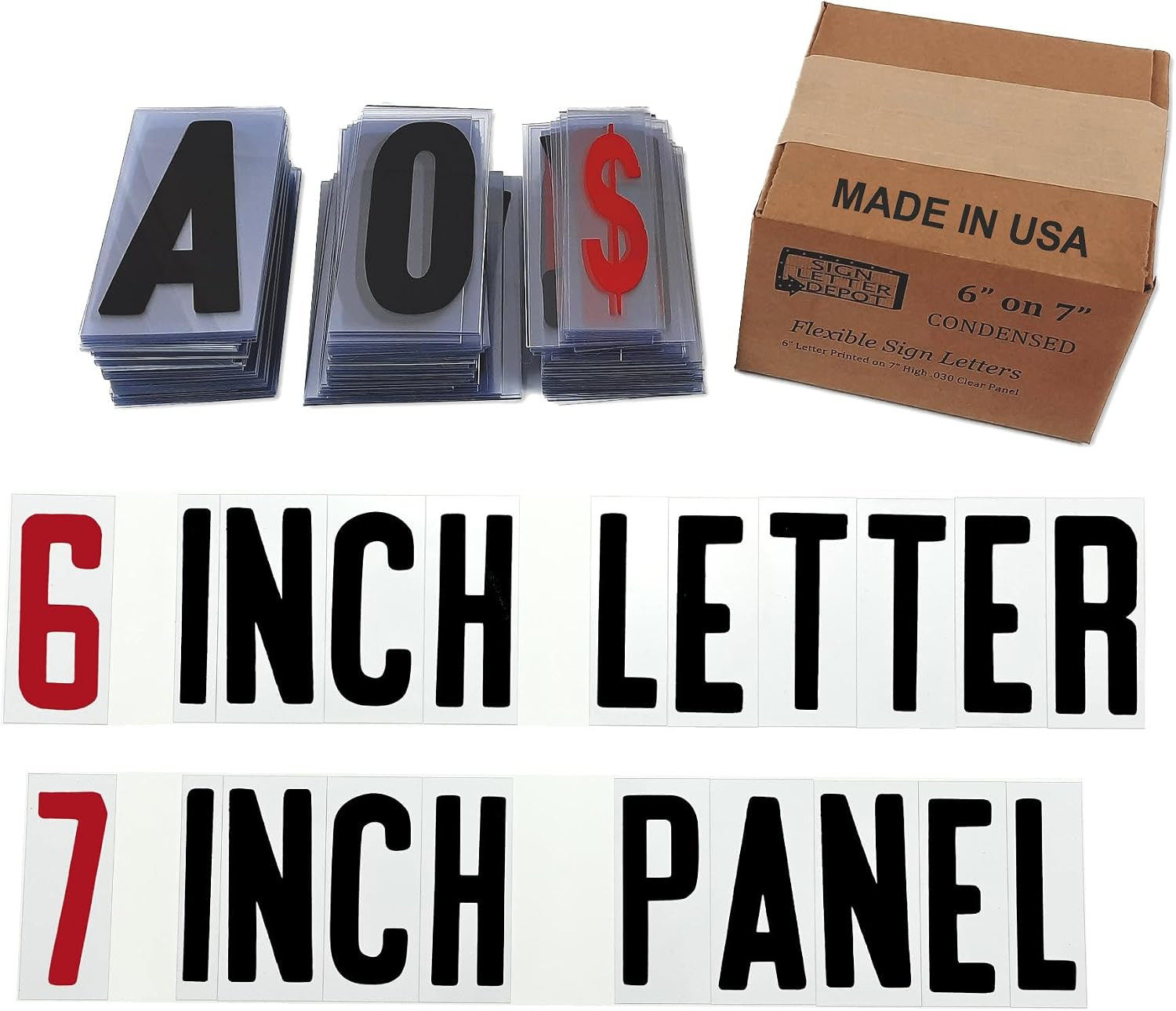 Changeable Sign Letters 6” on 7-Inch Flexible Panel – Condensed Font, Made in US