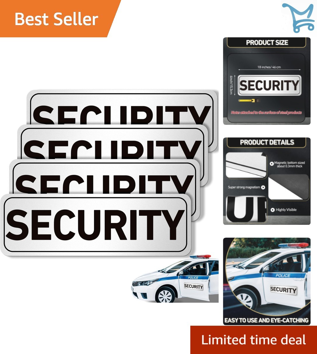 Security Car Magnet Signs 4 Pack Waterproof Reflective Heavy Duty Decals