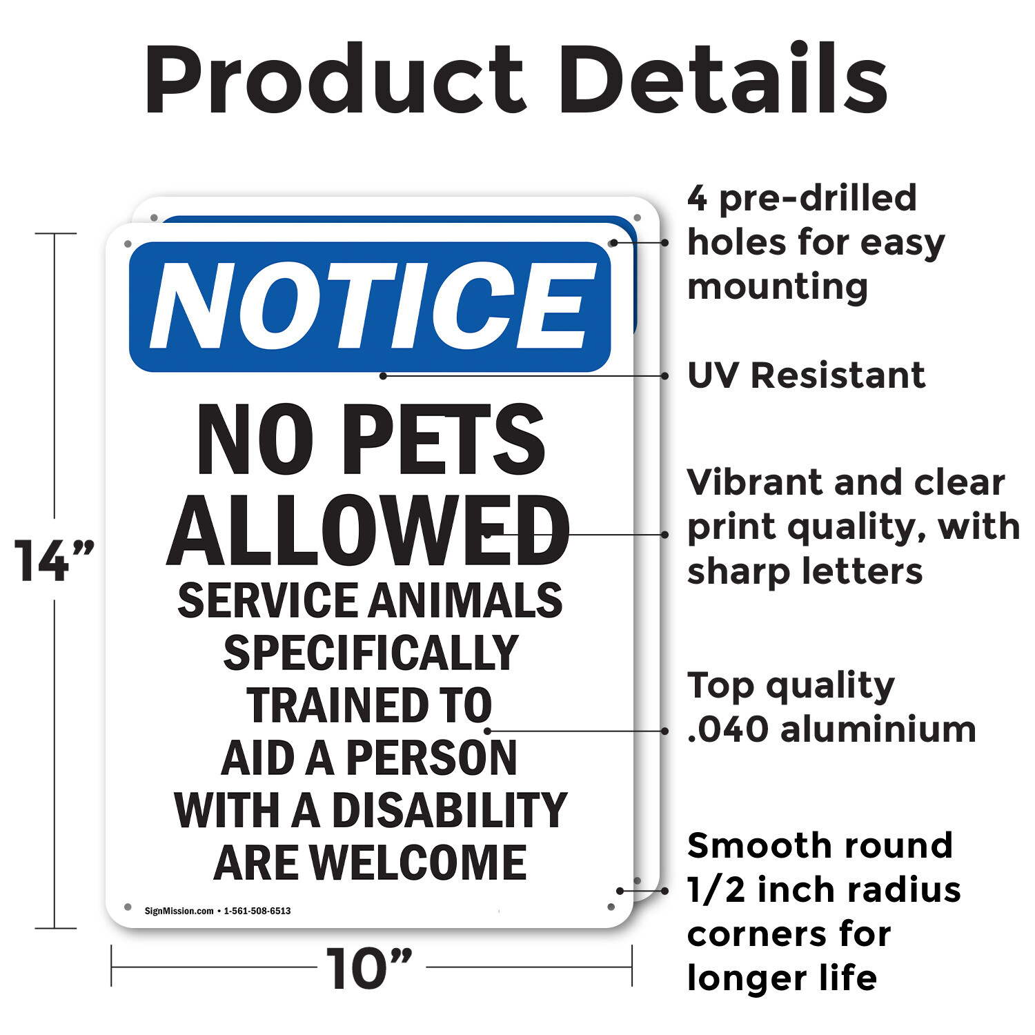 (2 Pack) No Pets Allowed Service Animals Welcome OSHA Notice Sign Decal Metal