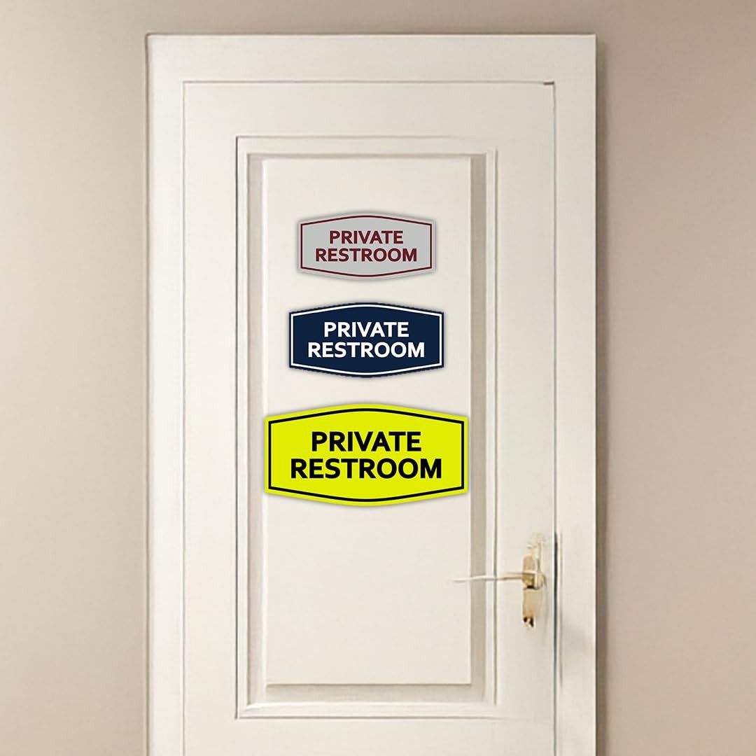 Fancy Private Restroom Sign Brushed Silver Medium Door Wall Plaque Decor Set