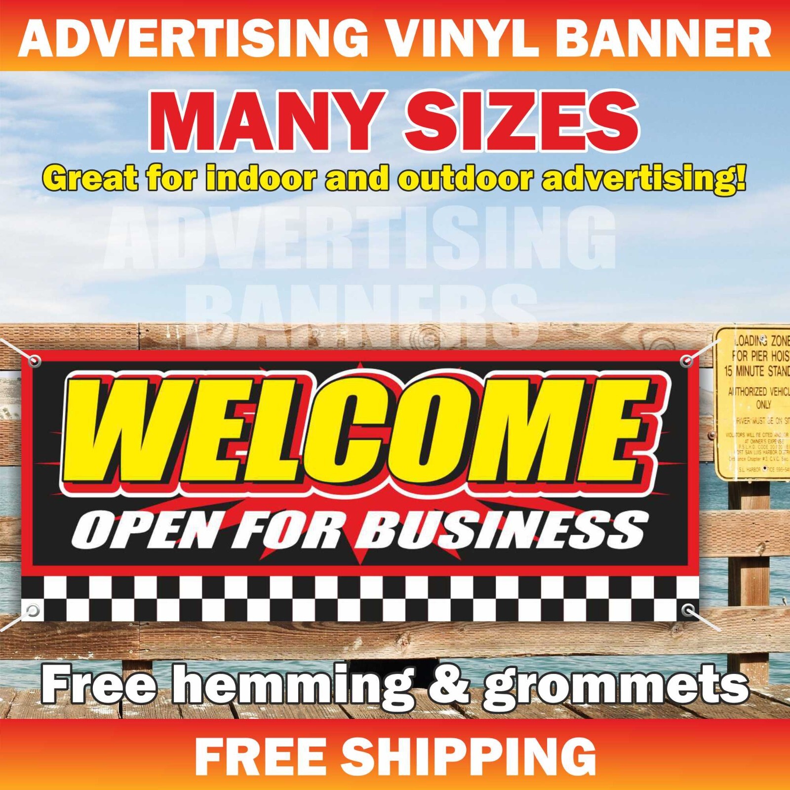 WELCOME open for business Advertising Banner Vinyl Mesh Sign shop store garage