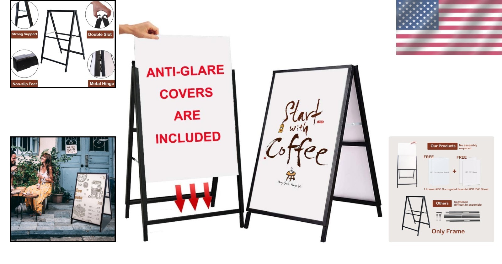 24×36 Sidewalk Sign A Frame, Heavy Duty, Includes 2 Anti-Glare