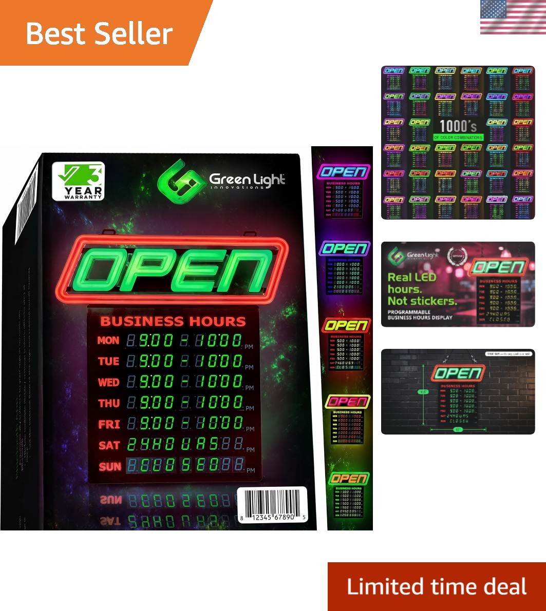 LED Open Sign for Business with Programmable Business Hours — Bluetooth App, …