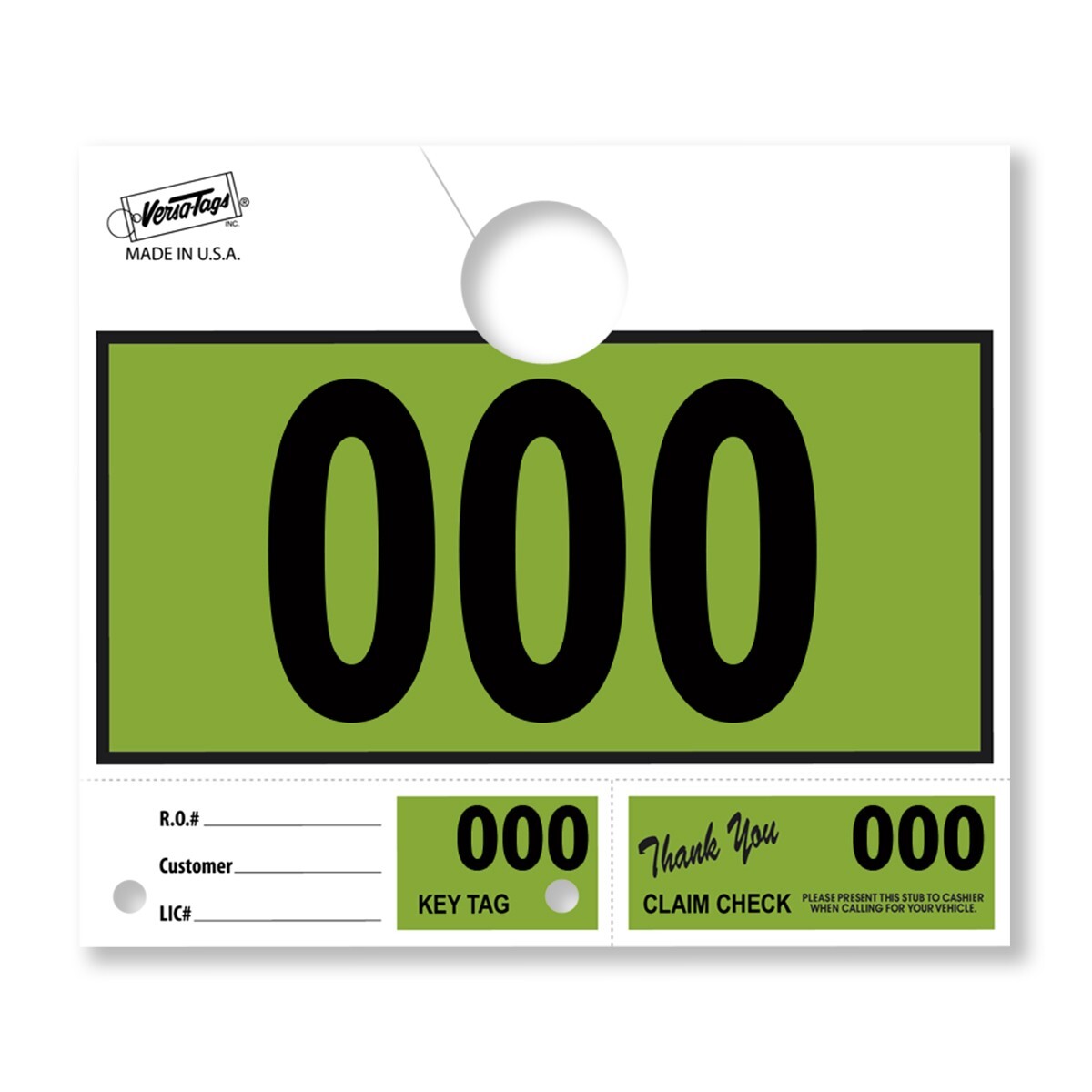 1000 Car Dealer Service Hang Tags Mechanic Repair Shop 3 Piece System LITE Green