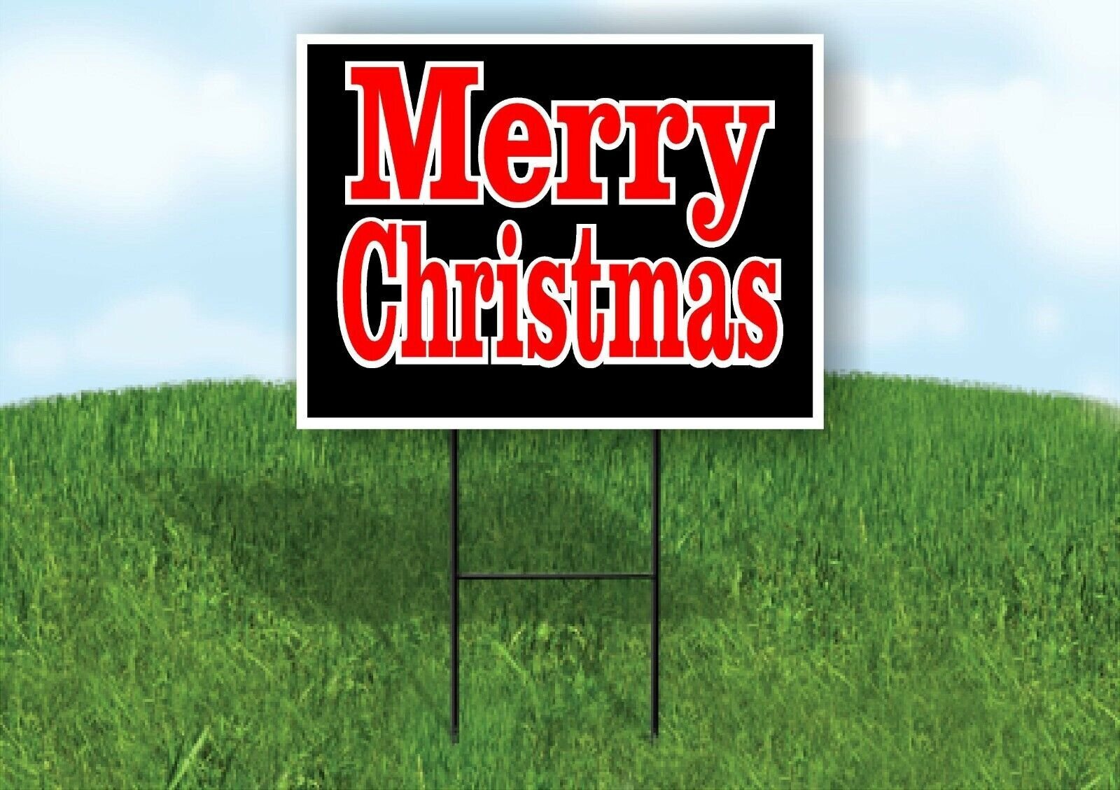 MERRY CHRISTMAS RED BLACK Yard Sign with Stand LAWN SIGN
