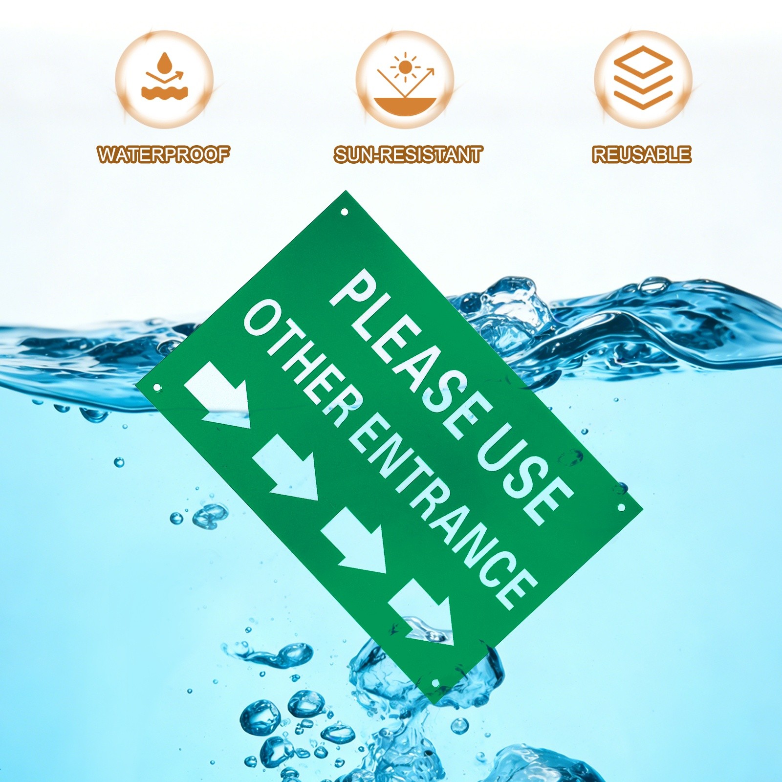 2 Pcs Please Use Other Entrance Sign, Right Arrow, Dark Green on Light Beige
