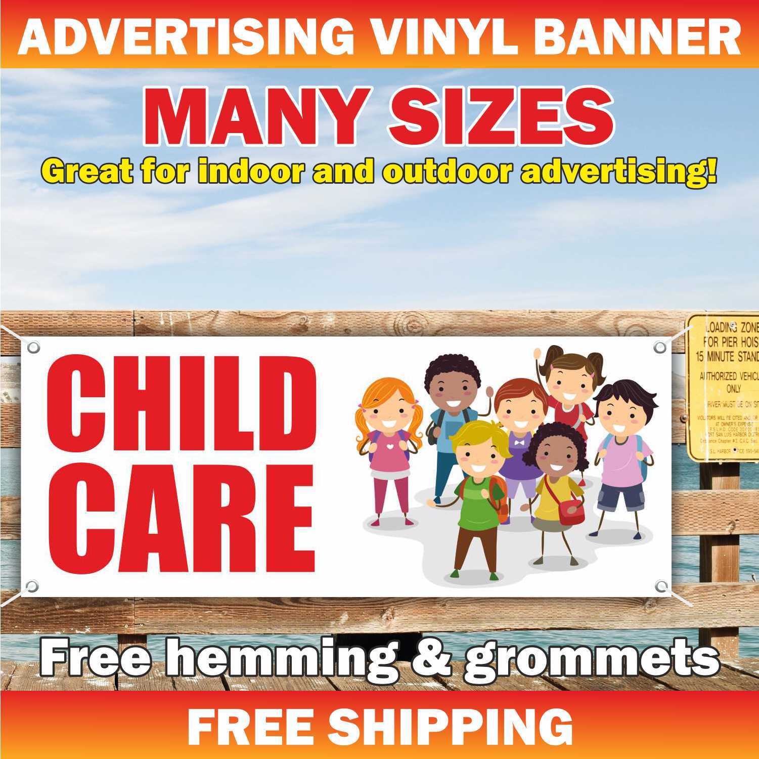 CHILD CARE NOW OPEN Advertising Banner Vinyl Mesh Sign School Camp Hospital