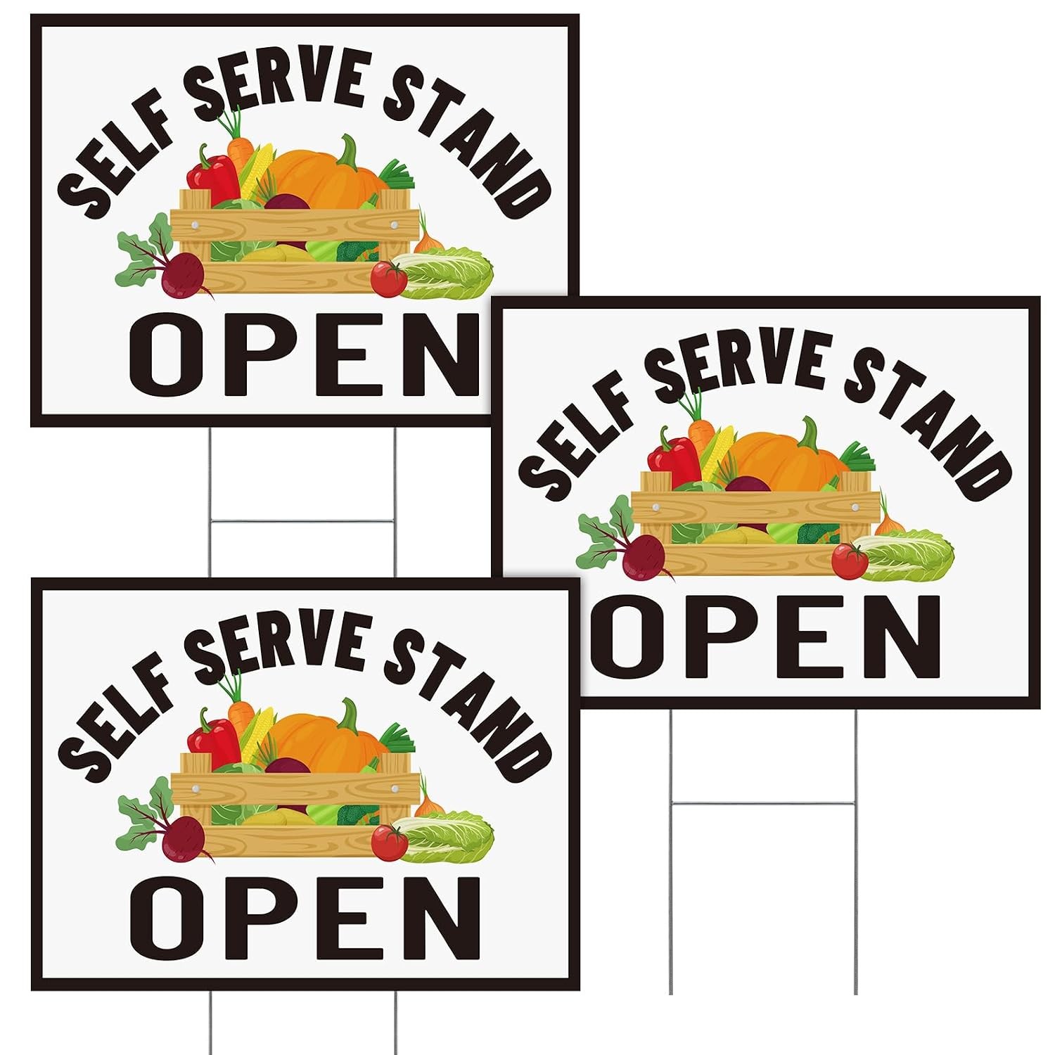3 Piece Self Serve Stand Sign 16 x 12 Inch with Stakes Outdoor Display