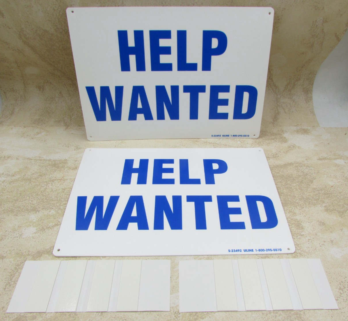 2 PACK “Help Wanted” Sign, Sturdy .055 Thick Plastic, Pre-Drilled Holes 10″ X 7″