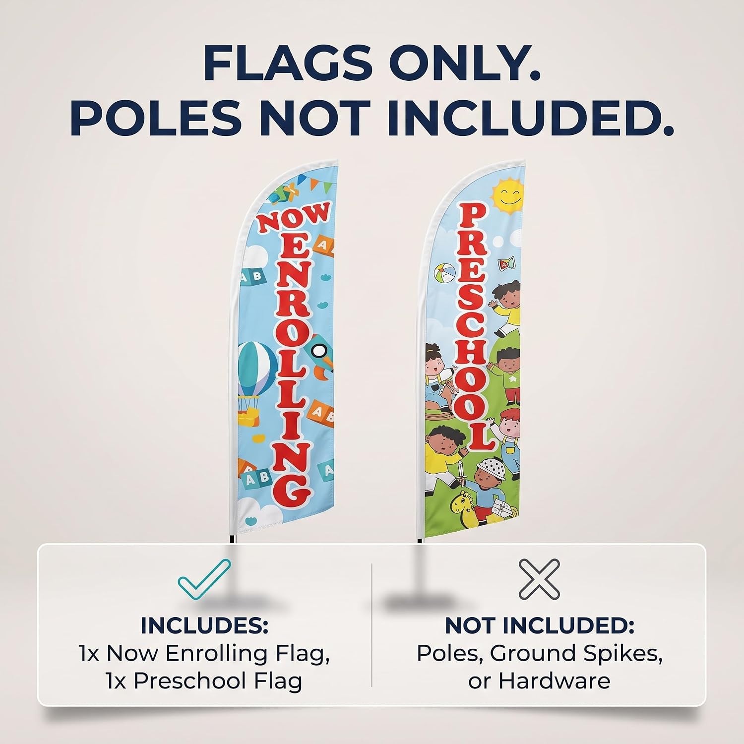 Now Enrolling Preschool Feather Flags Set of 2 12ft Advertising Banner No Pole