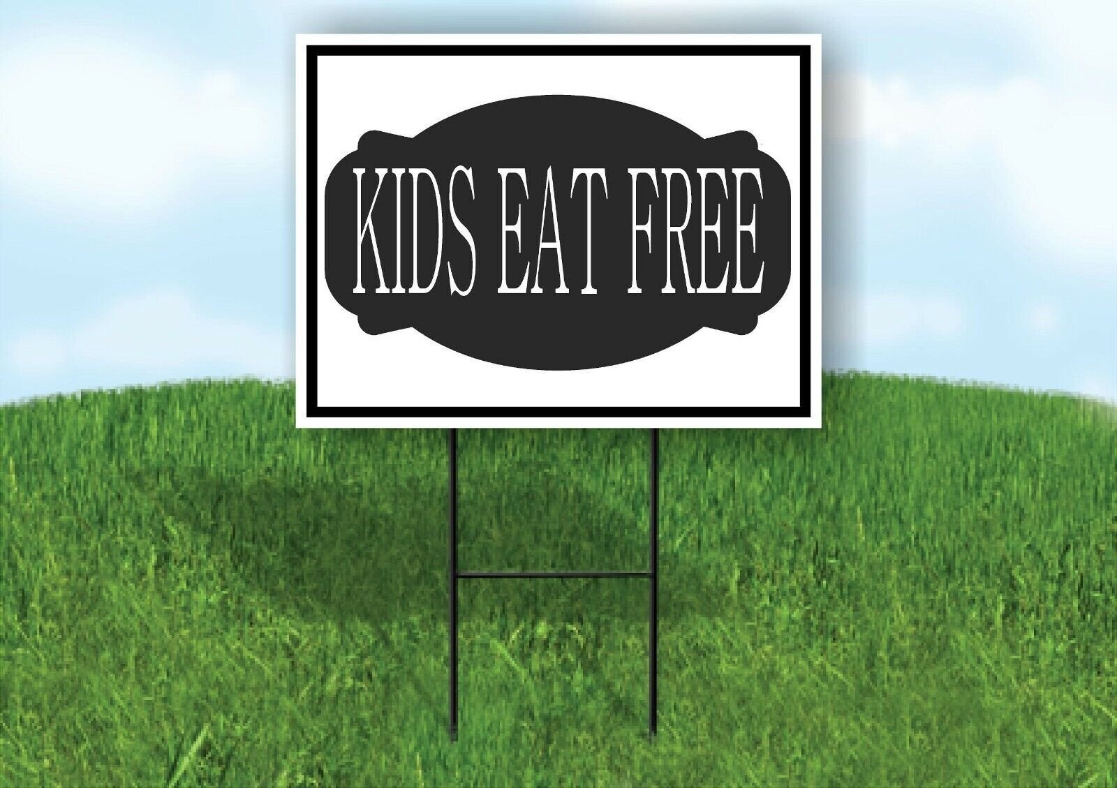 KIDS EAT FREE BLACK TAG Yard Sign Road with Stand LAWN SIGN