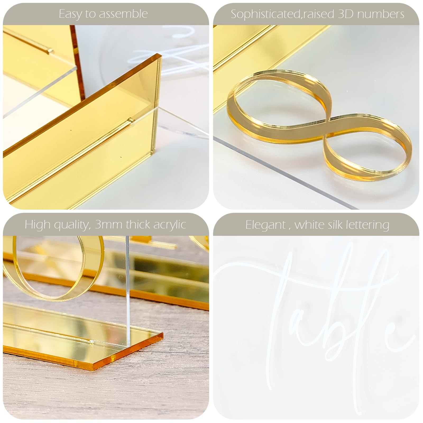 Clear Arch Wedding Table Numbers 110 Stands 5×7 Inch Acrylic Signs Gold Event