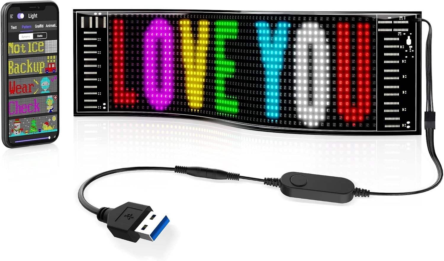 Scrolling Bright Advertising LED Signs, Flexible USB 5V LED Car Sign Bluetoot…