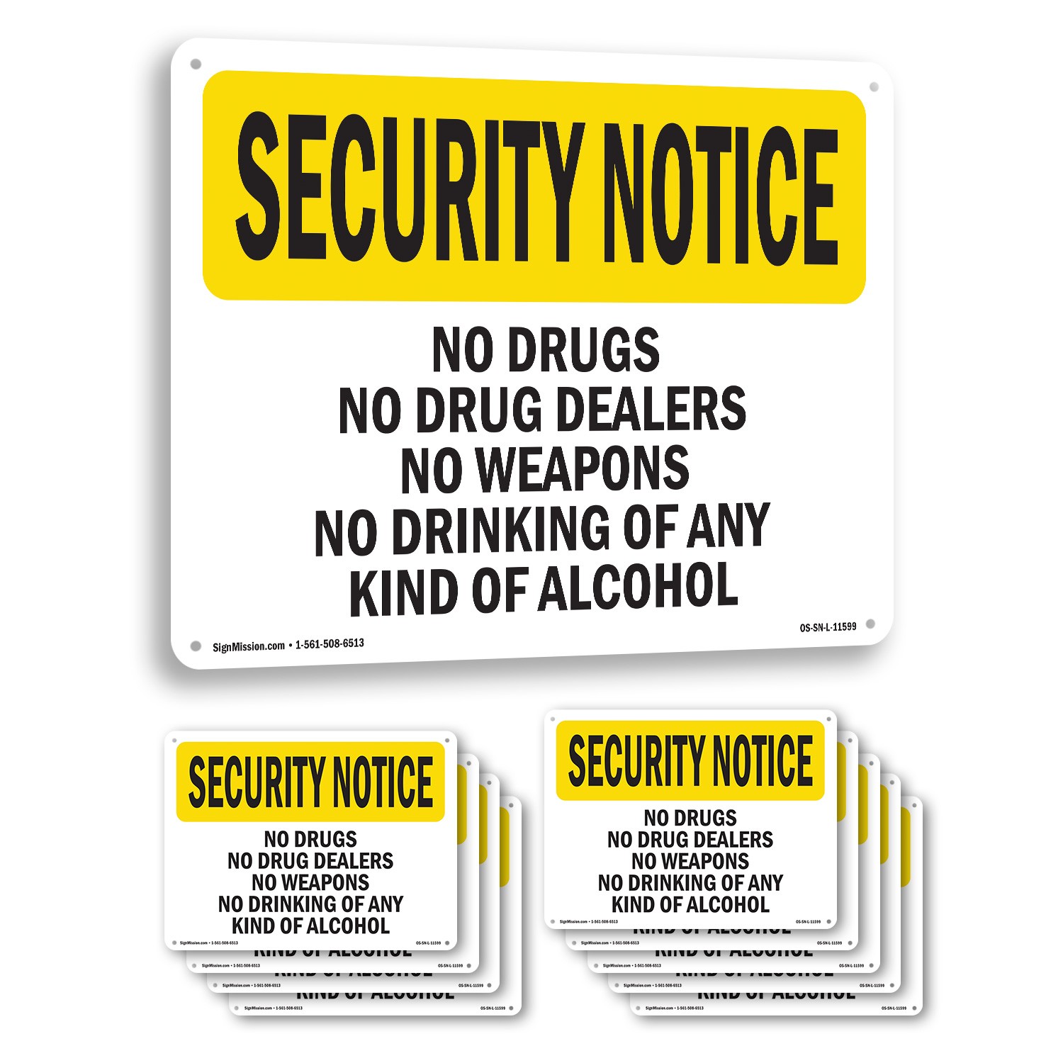 No Drugs Dealers Weapons Drinking OSHA Security Notice Sign, Decal 5 or 10 Pack
