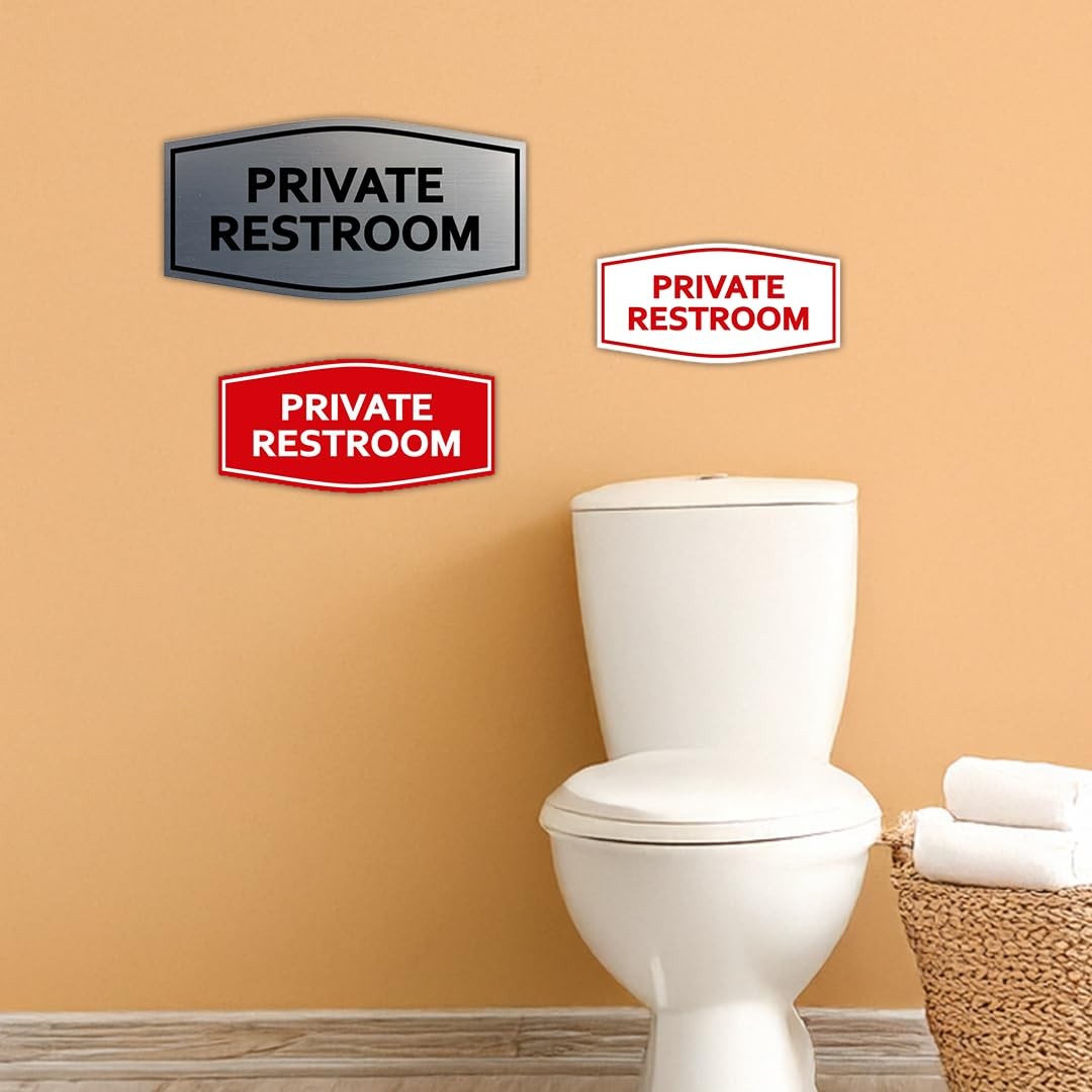 Fancy Private Restroom Sign Brushed Silver Medium Door Wall Plaque Decor Set