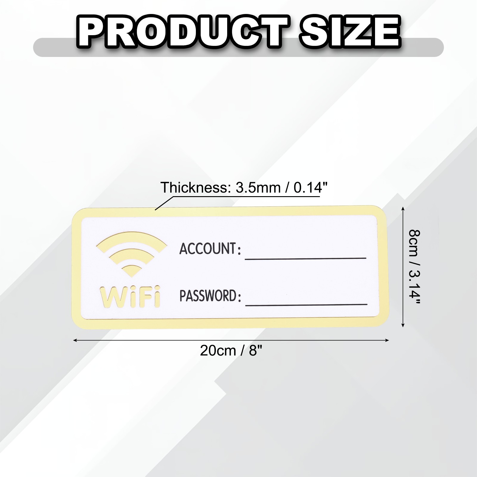 8″ x 3″ Wifi Password Sign, 1 Pcs Acrylic WiFi Sign Self Adhesive, White Gold
