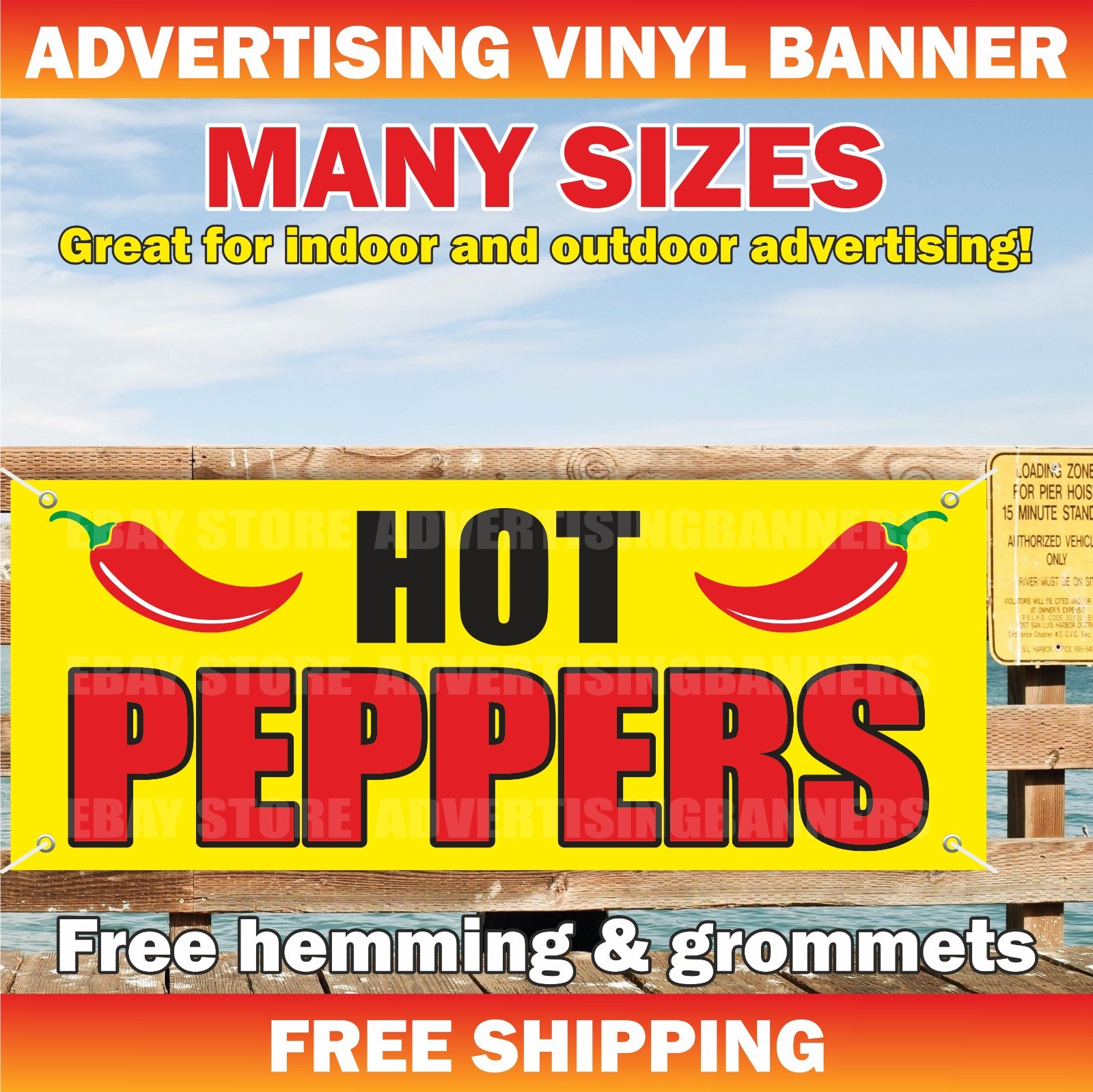 HOT PEPPERS Advertising Banner Vinyl Mesh Sign MINI MARKE Food Spice Shop