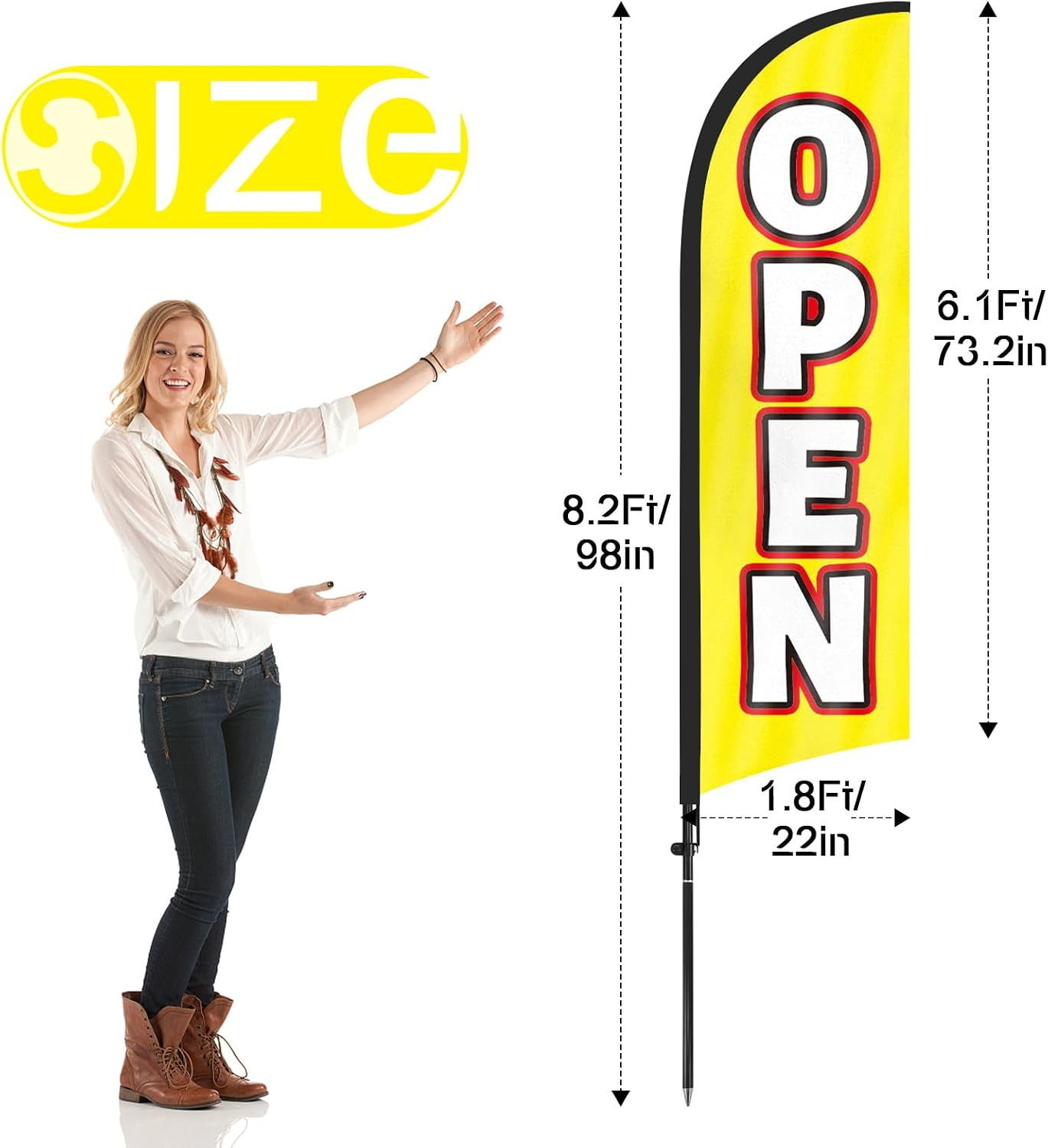 Open Feather Flag with Pole and Ground Stake, 8FT Swooper Advertising Banner Sig