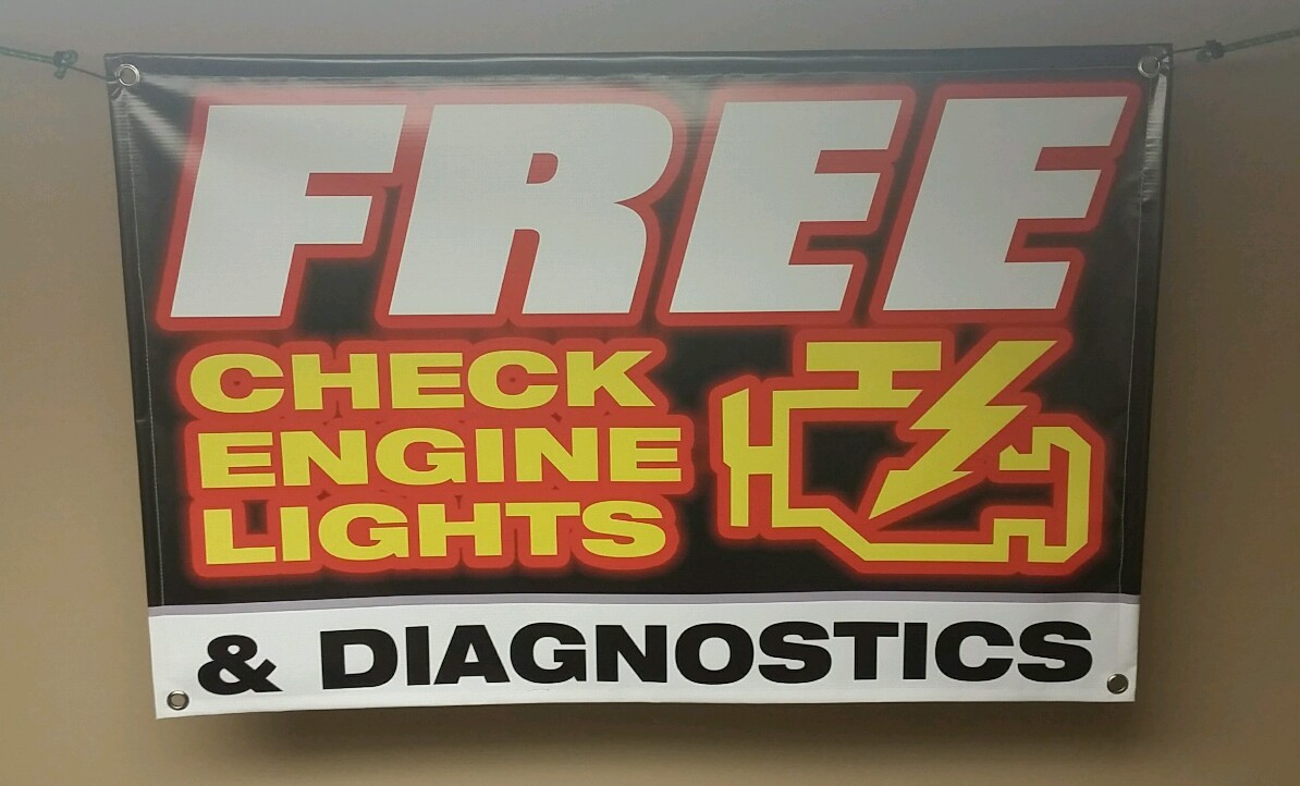 3’X2′ FREE CHECK ENGINE LIGHTS & DIAGNOSTICS Banner Open Display Sign Auto Shop