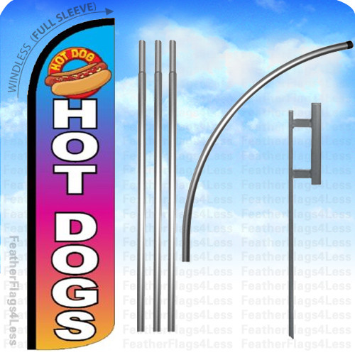 HOT DOGS – Windless Swooper Flag KIT Feather Banner 15′ Tall Sign – rainbow z