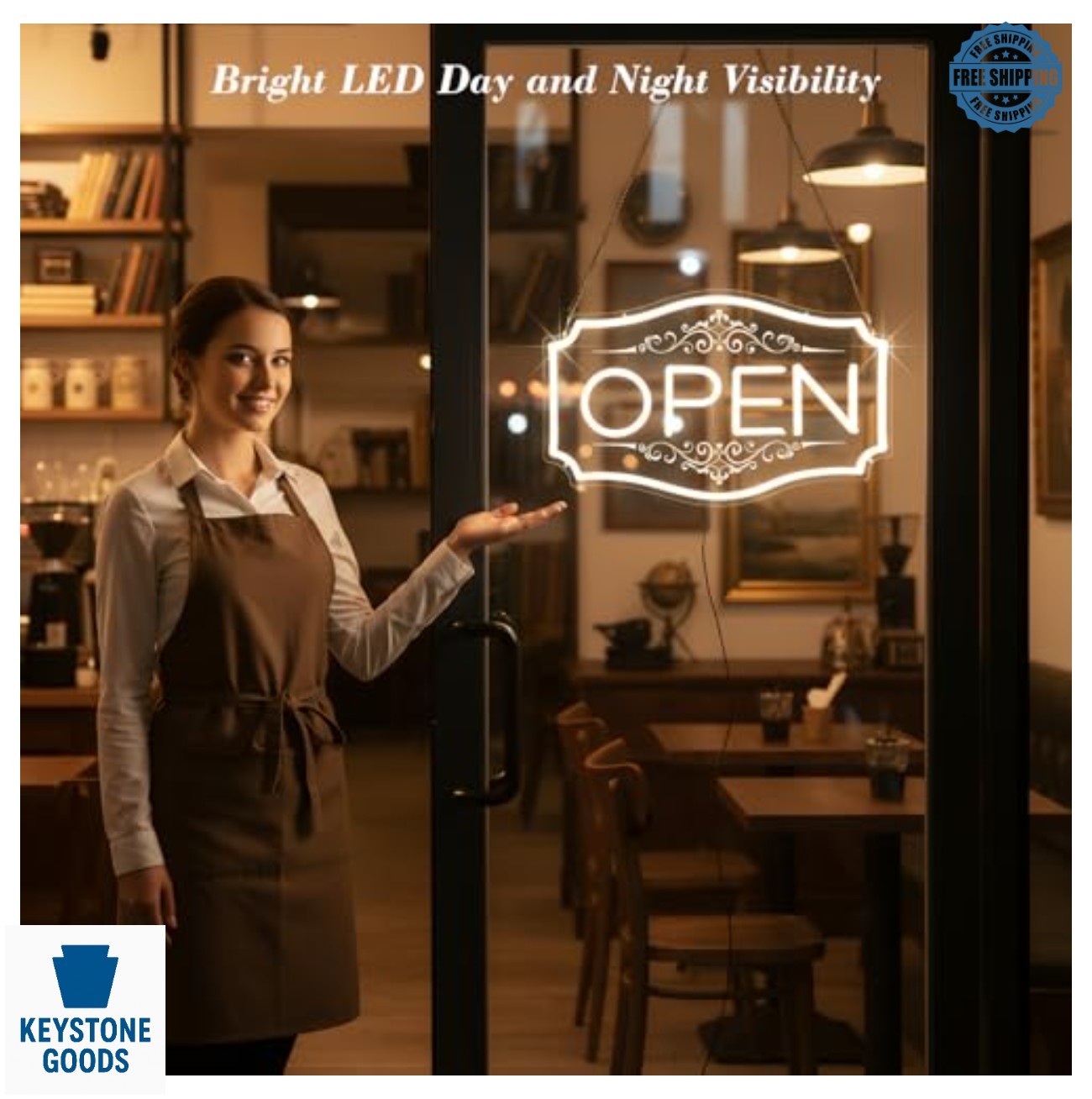 Open Sign for Business LED Dimmable Warm White 16.5 Inch Wall Mount Bar Cafe
