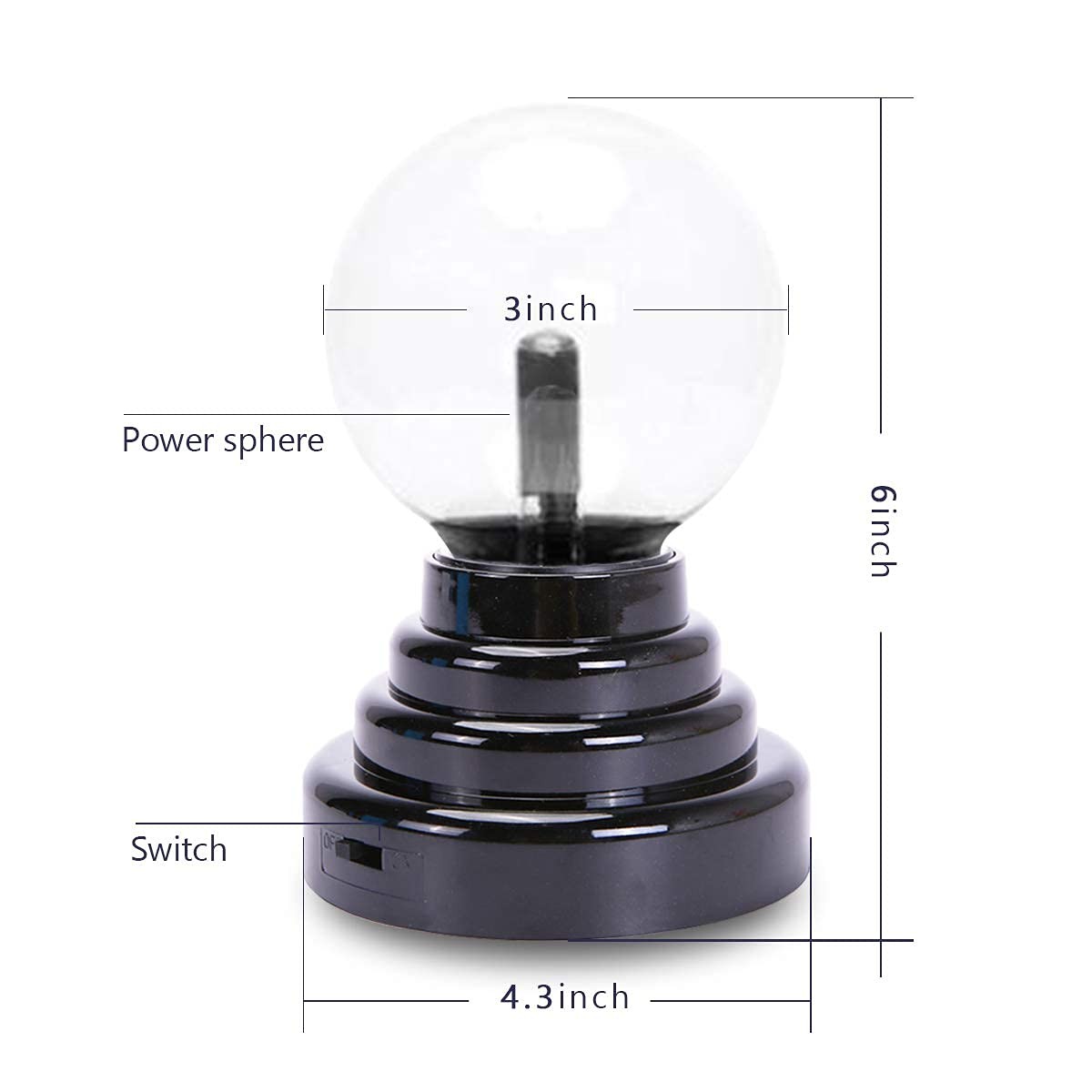 Stemclas Plasma Ball/Light/Lamp, Static Electricity Globe 3 Inch, Black