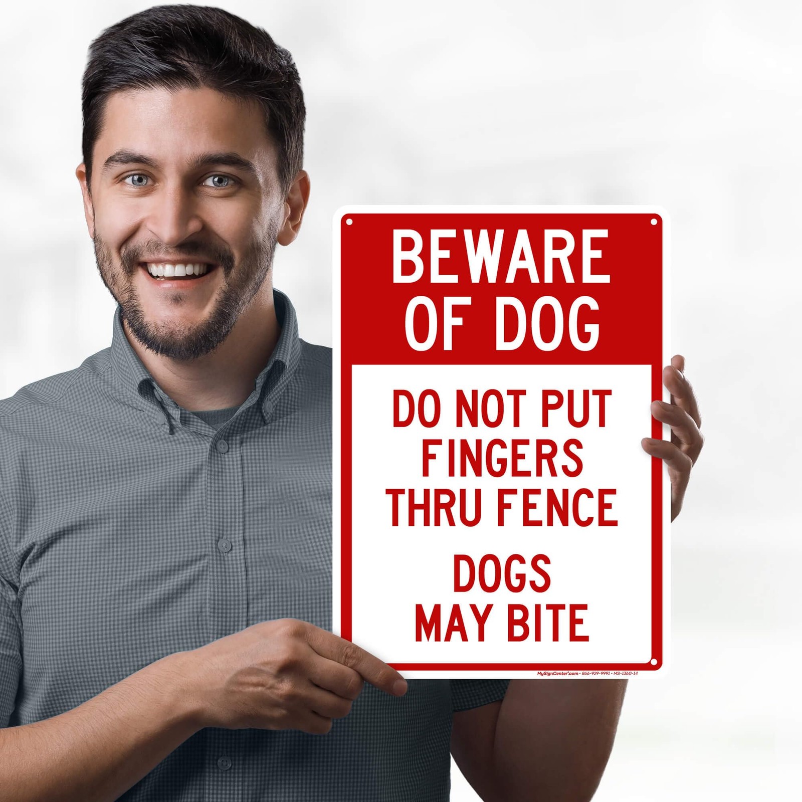 Beware Dog, Do Not Put Fingers Thru Fence, Dogs May Bite Sign, 10×14 Inches