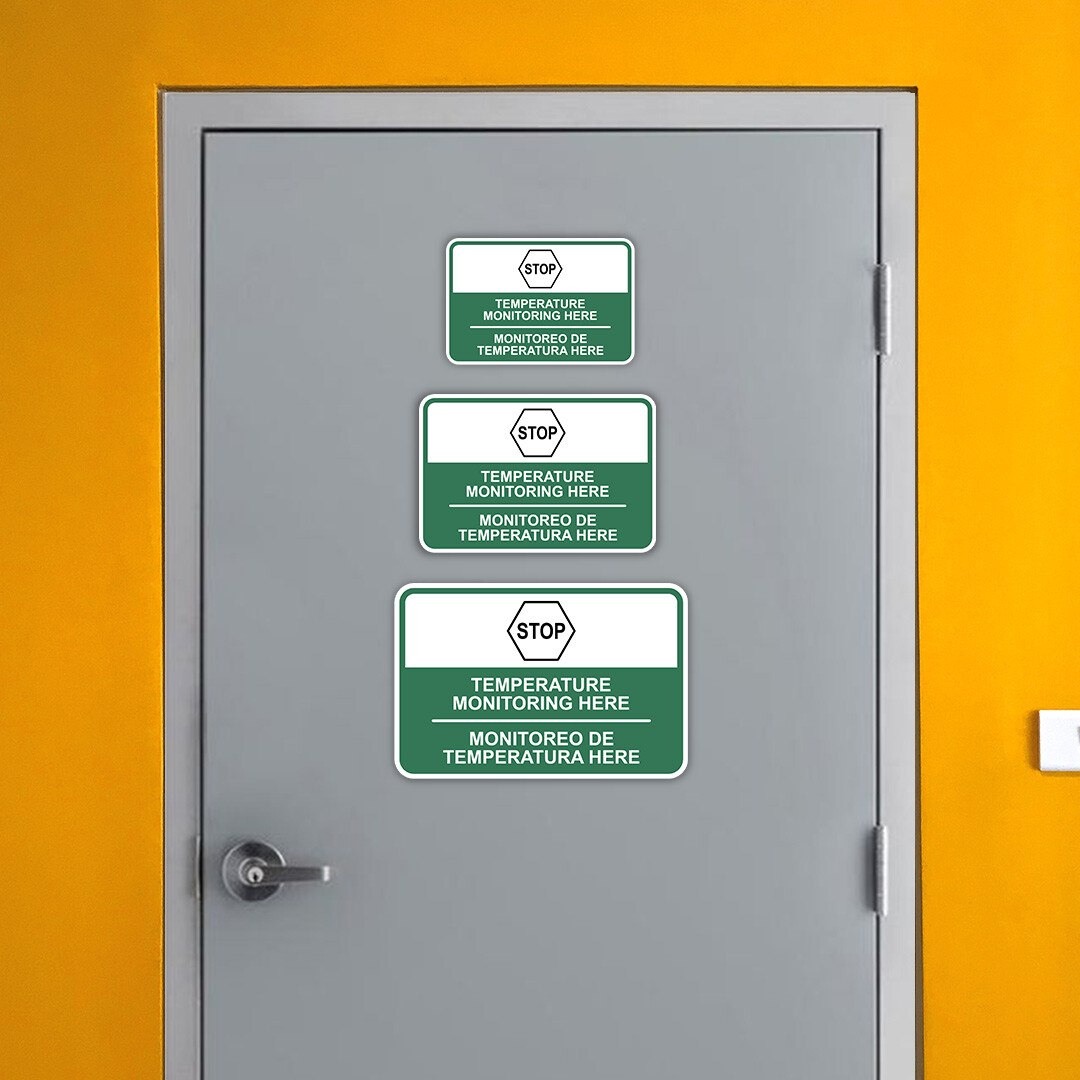 Classic Framed Plus Stop! Temperature Monitoring Here Wall or Door Sign