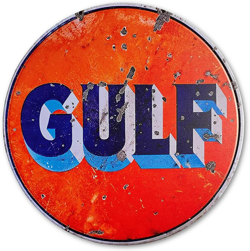 Retro Gulf Metal Tin Sign Round 12″ Vintage Garage Wall Decor Cave Gas Station